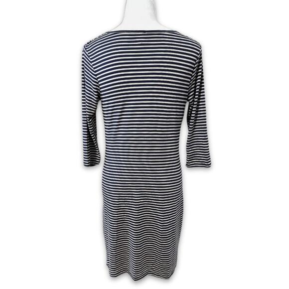 Gilli Sheath Dress Knit Fabric Pullover Drape Neck Stripe Patterns Blue/Gray W L - Picture 4 of 7